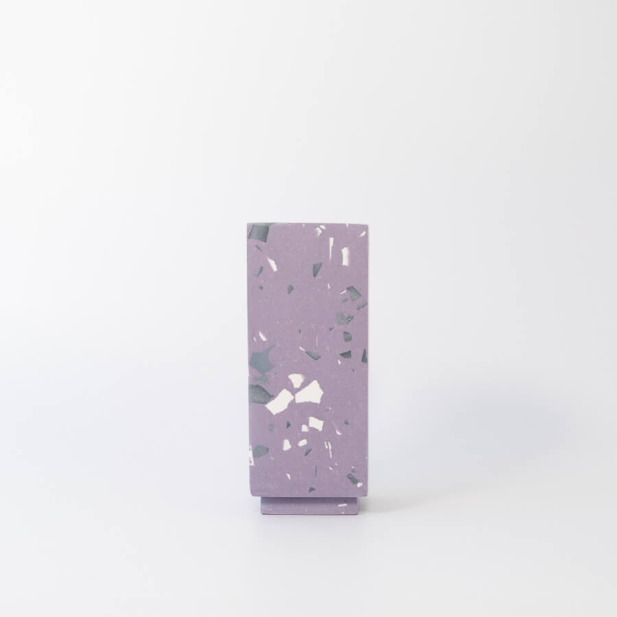 Buddy pet urn. Image of terrazzo square urn in lilac.